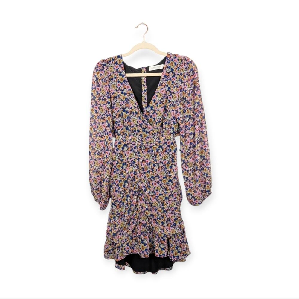 Floret Studios Mini Dress M Multicolor Floral Print Long Sleeve Boho Casual NWT